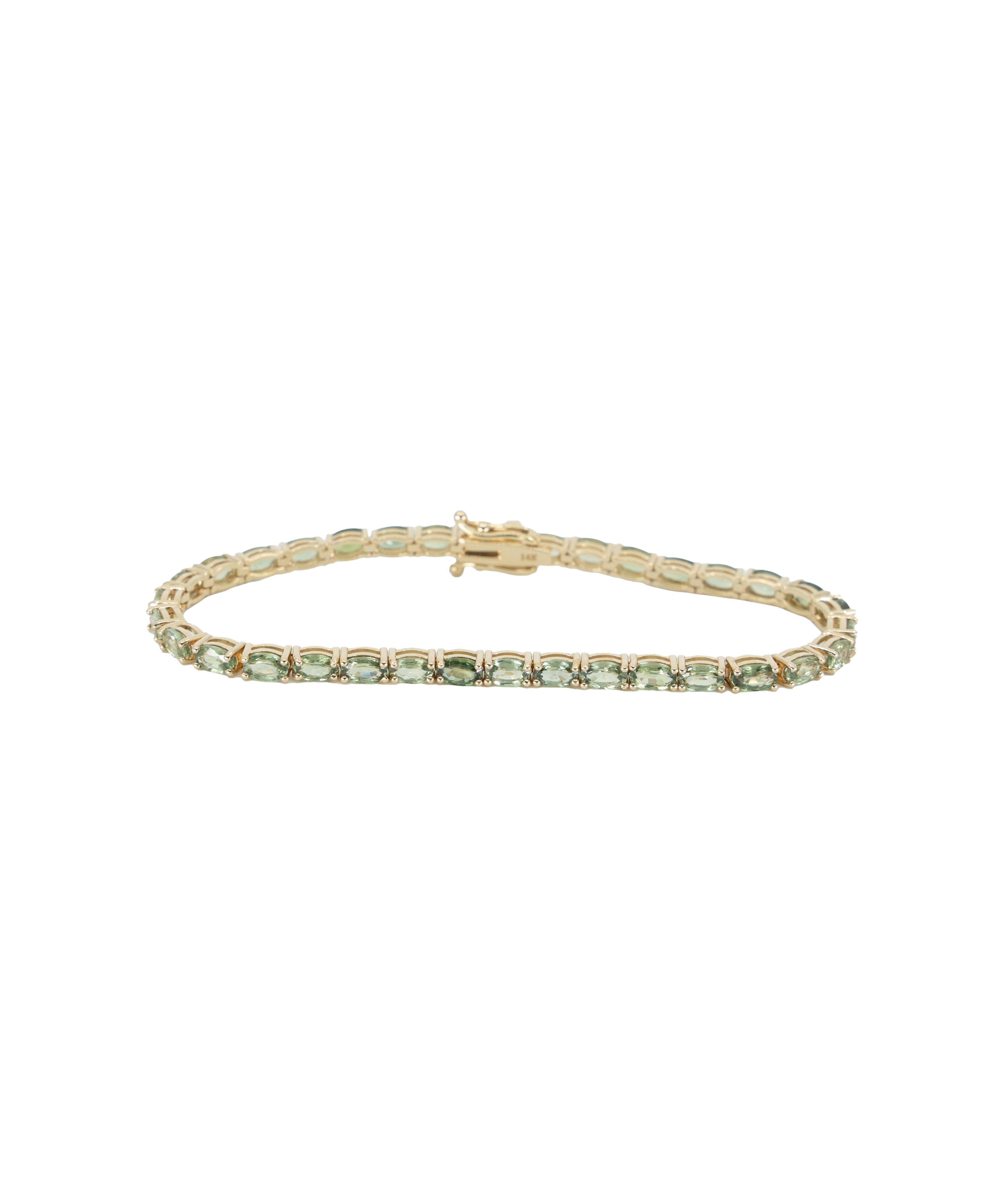 GREEN DIAMOND 11.2 CARAT TENNIS BRACELET Default Title / 14K. YG. 11.2CT. GREEN. OVAL. SAPH. BRACELET. 11.04GM
