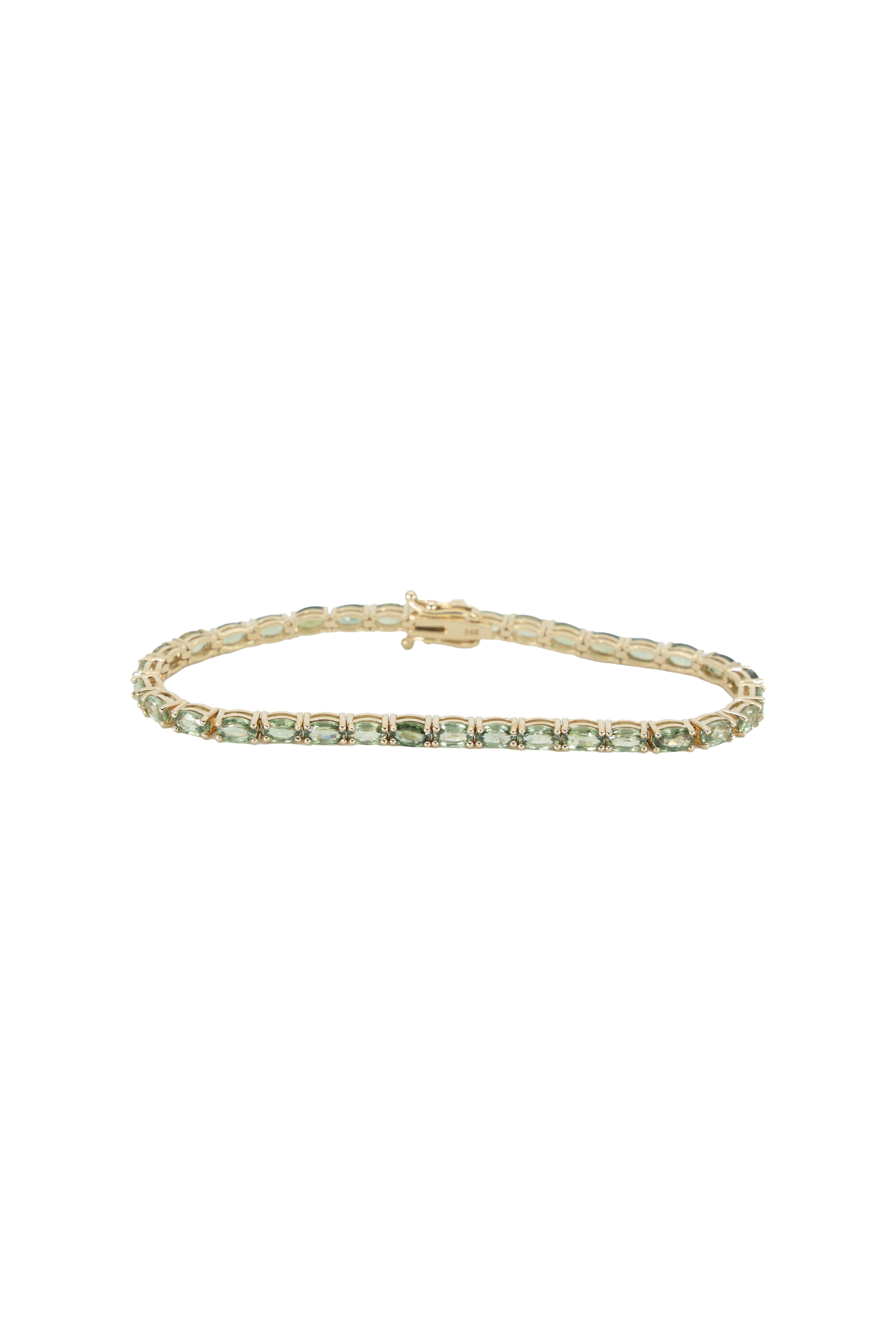 GREEN DIAMOND 11.2 CARAT TENNIS BRACELET Default Title / 14K. YG. 11.2CT. GREEN. OVAL. SAPH. BRACELET. 11.04GM