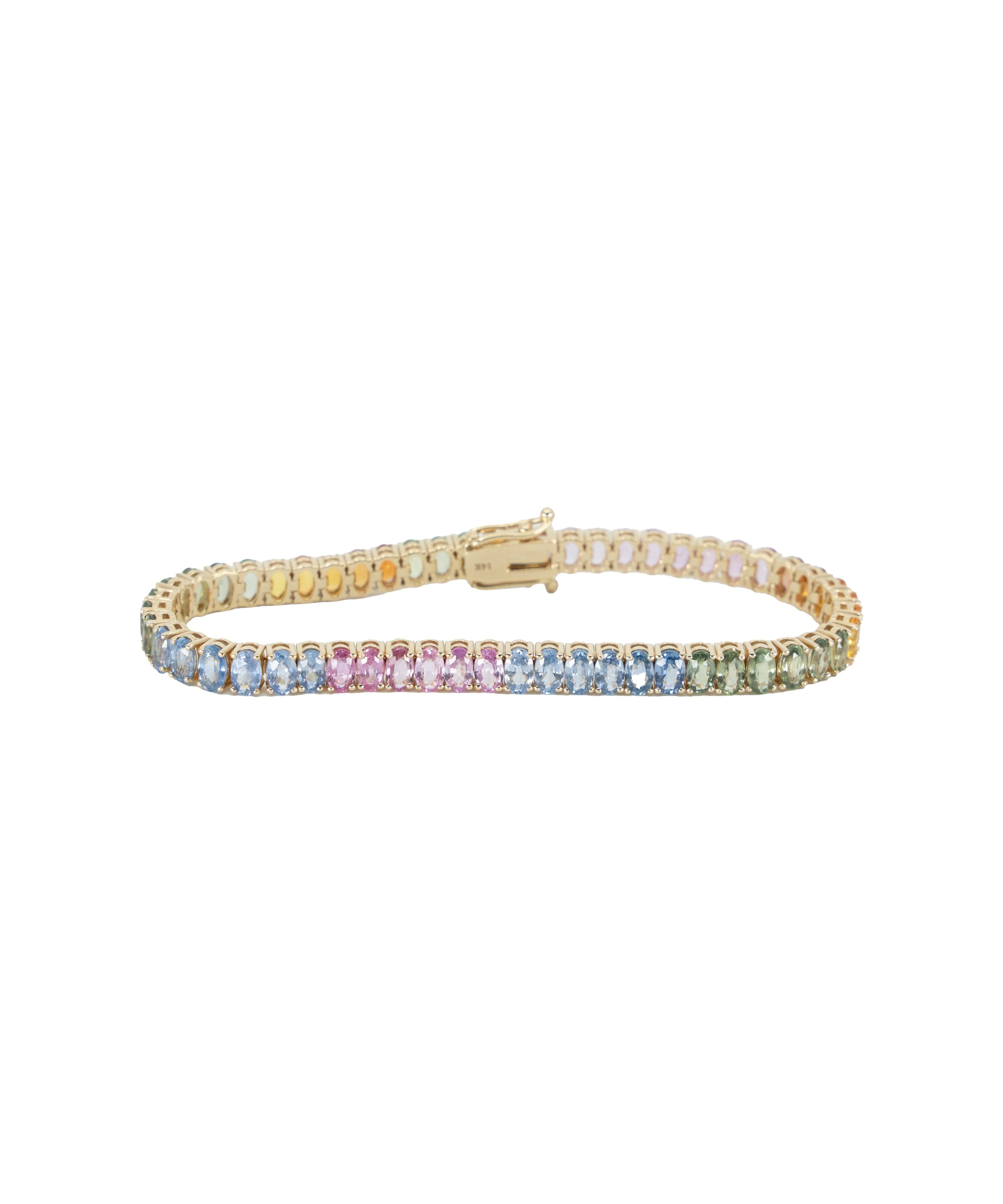 OMBRE 17.32 CARAT GOLD TENNIS BRACELET Default Title / 14K. YG. 17.32CT. OMBRE. EMERALD. PINK. BRACELET. 19.42GM