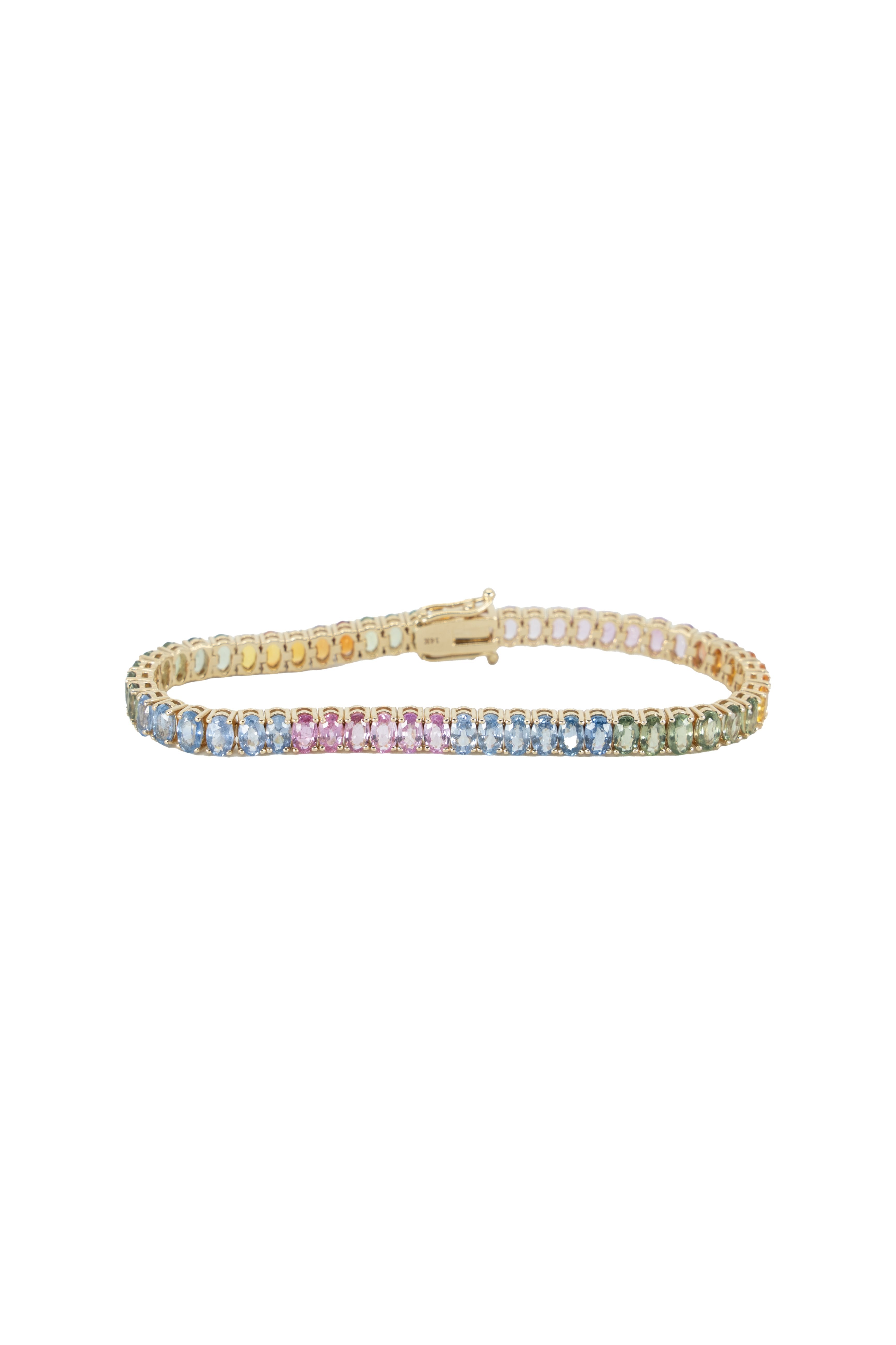 OMBRE 17.32 CARAT GOLD TENNIS BRACELET Default Title / 14K. YG. 17.32CT. OMBRE. EMERALD. PINK. BRACELET. 19.42GM