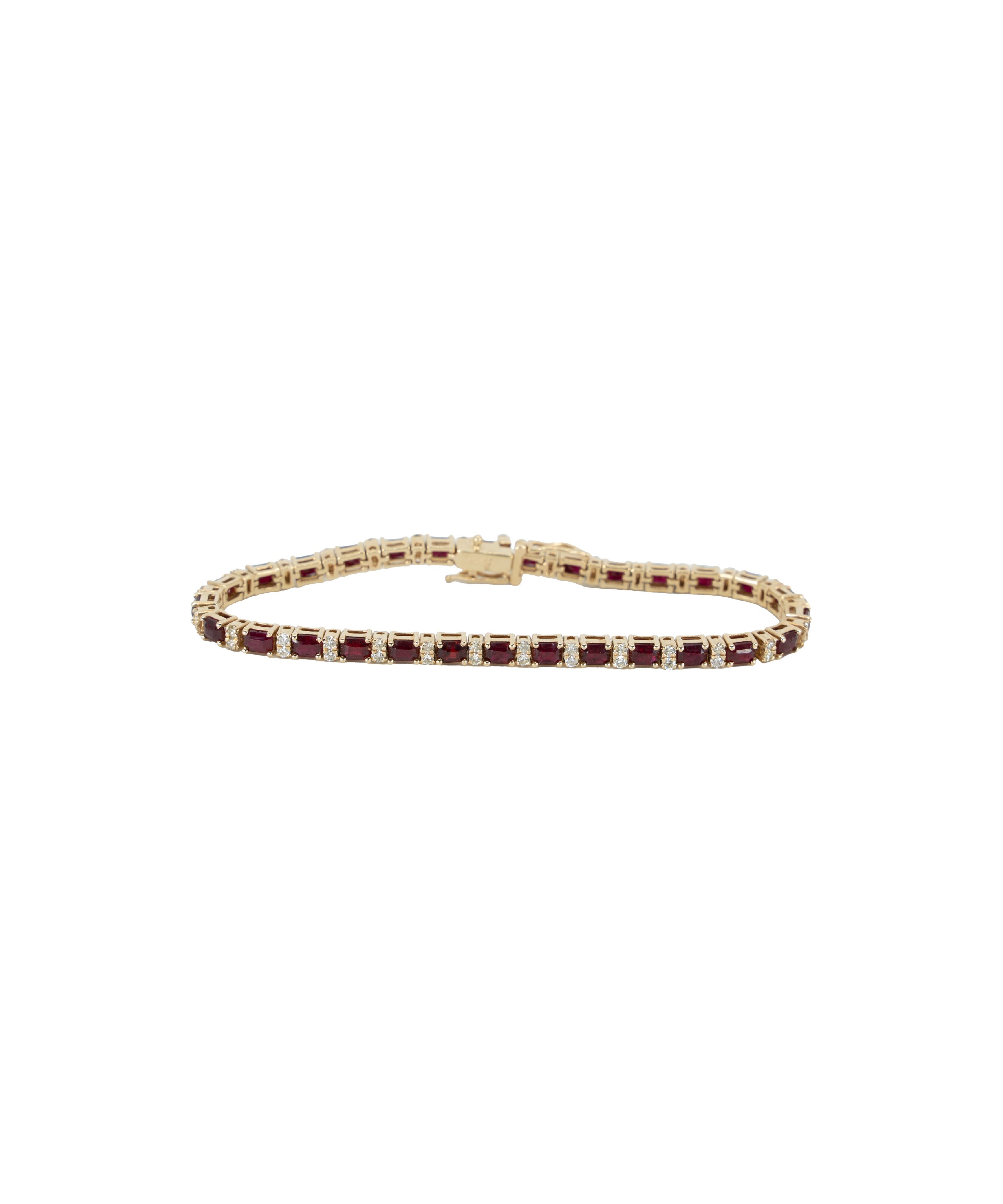RUBY DIAMOND 2.79CT GOLD TENNIS BRACELET Default Title / 14K.YG.RUBY.DIA.2.79CT BRACELET
