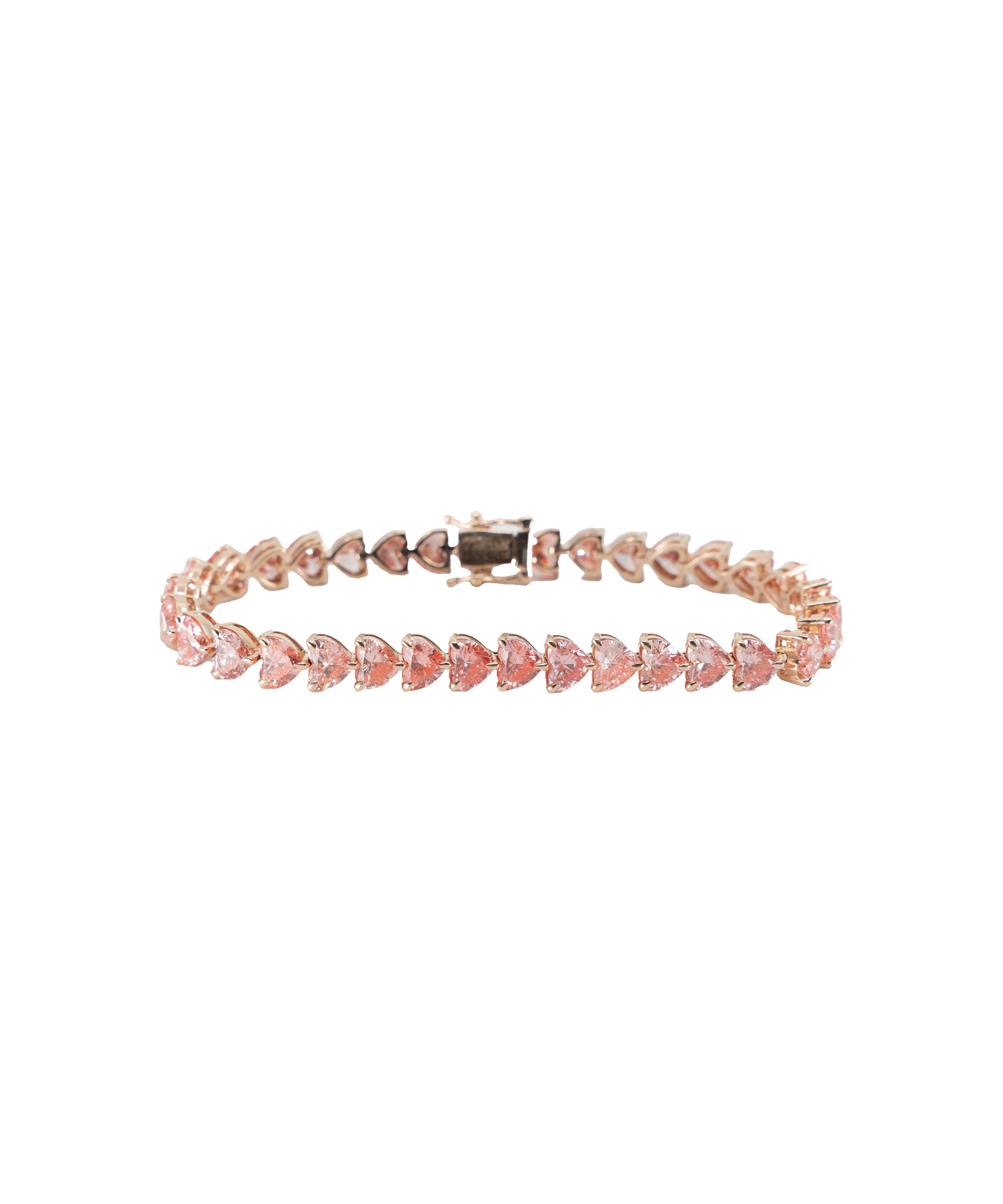 YELLOW GOLD PINK HEART TRAIN BRACELET Default Title / 14KG.YG.HEART.TRAIN.1.35CT