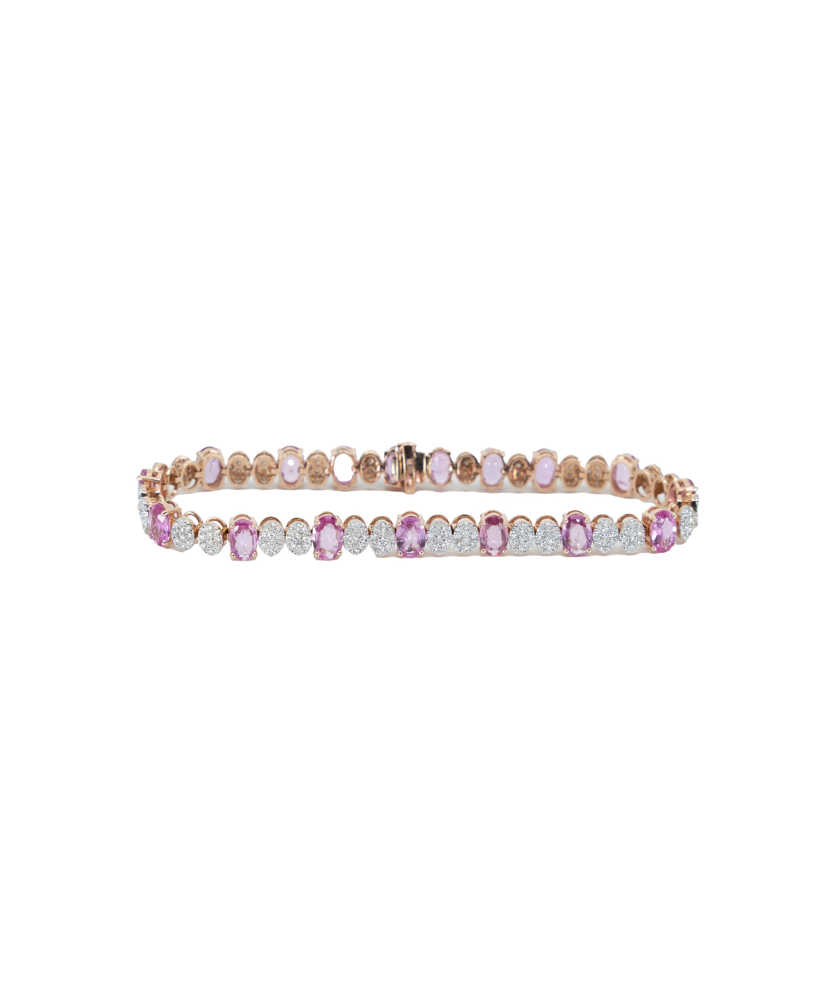 YELLOW GOLD PINK DIAMOND 9.62 CARAT SPOTTED BRACELET Default Title / 14K. YG. DIA-0.14CT. ORG. SA. 9.62CT. ORG. SPOTTED. BRACELET. 12.38GM