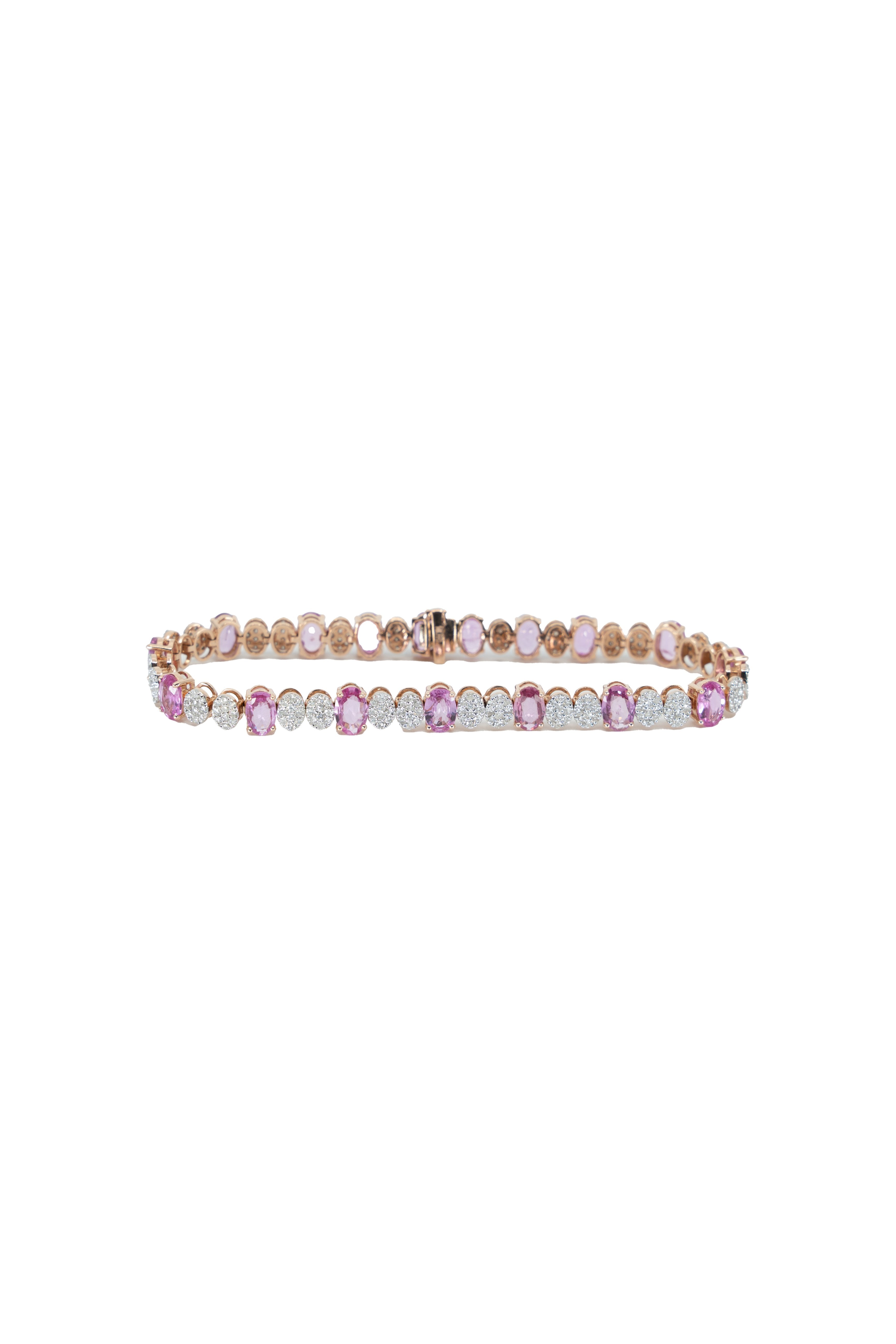 YELLOW GOLD PINK DIAMOND 9.62 CARAT SPOTTED BRACELET Default Title / 14K. YG. DIA-0.14CT. ORG. SA. 9.62CT. ORG. SPOTTED. BRACELET. 12.38GM