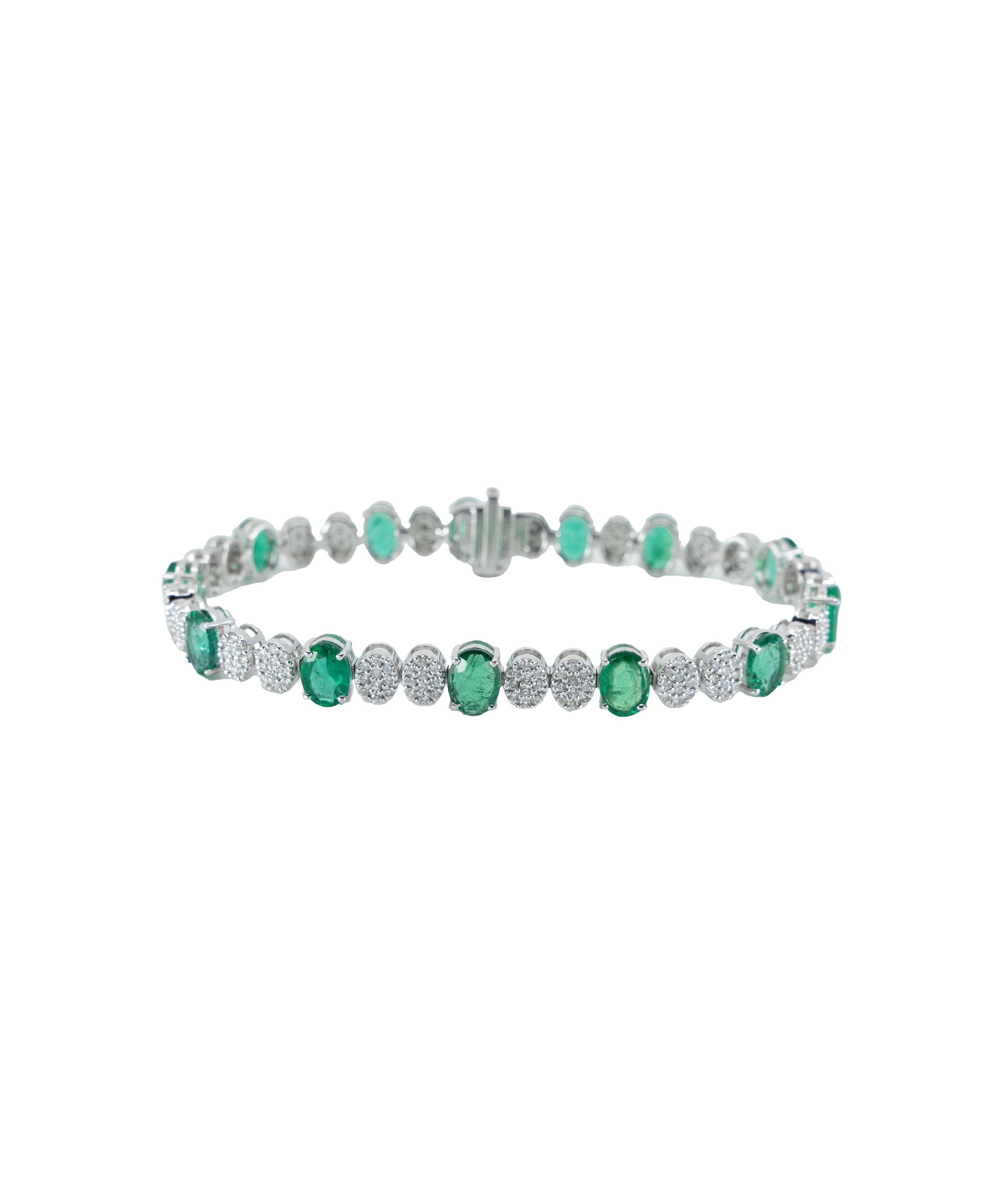 WHITE GOLD EMERALD DIAMOND 10.76 CARAT SPOTTED BRACELET Default Title / 14K. W 0.26CT. EM 10.76CT. GREEN. BRACELET. SPOTTED