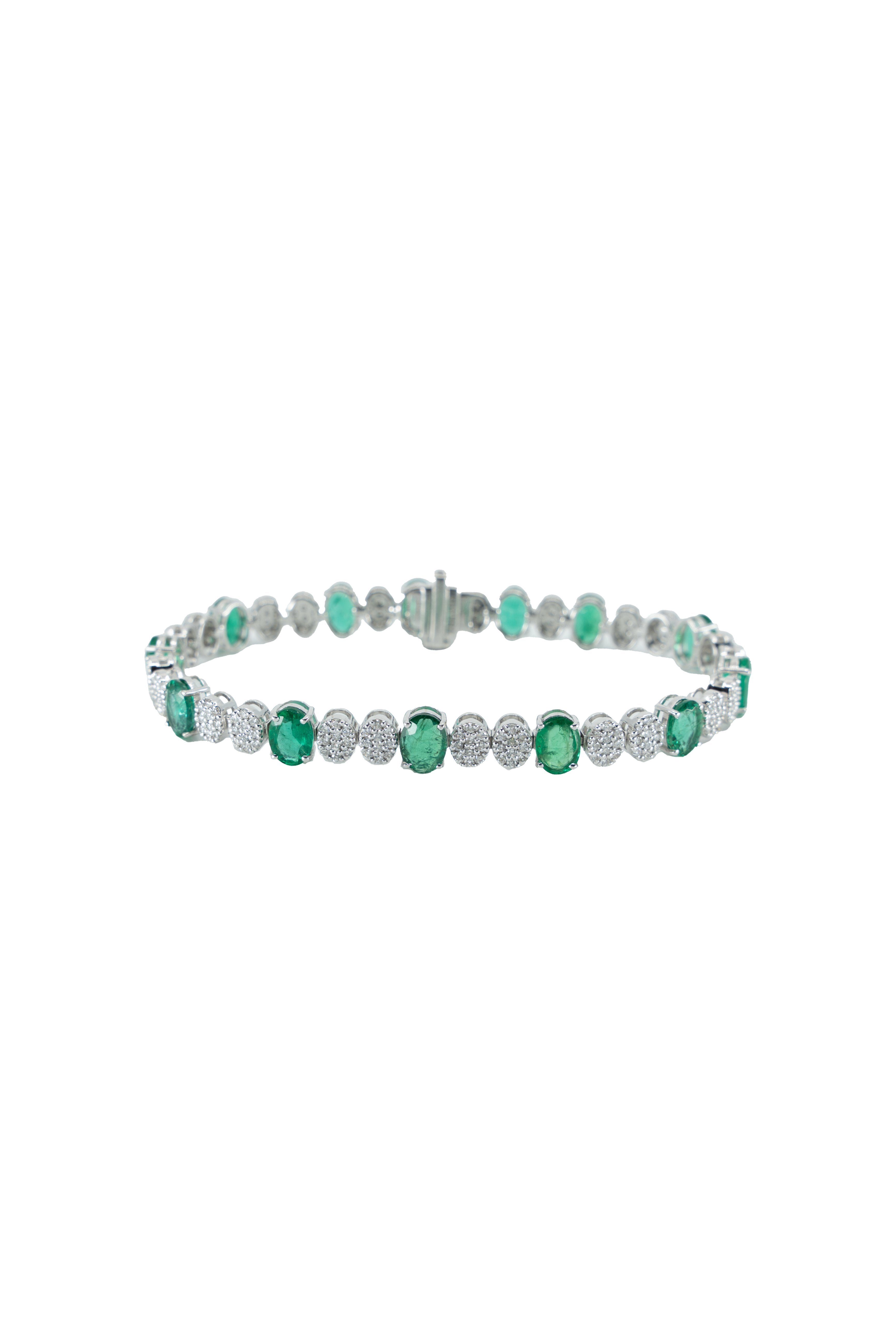 WHITE GOLD EMERALD DIAMOND 10.76 CARAT SPOTTED BRACELET Default Title / 14K. W 0.26CT. EM 10.76CT. GREEN. BRACELET. SPOTTED