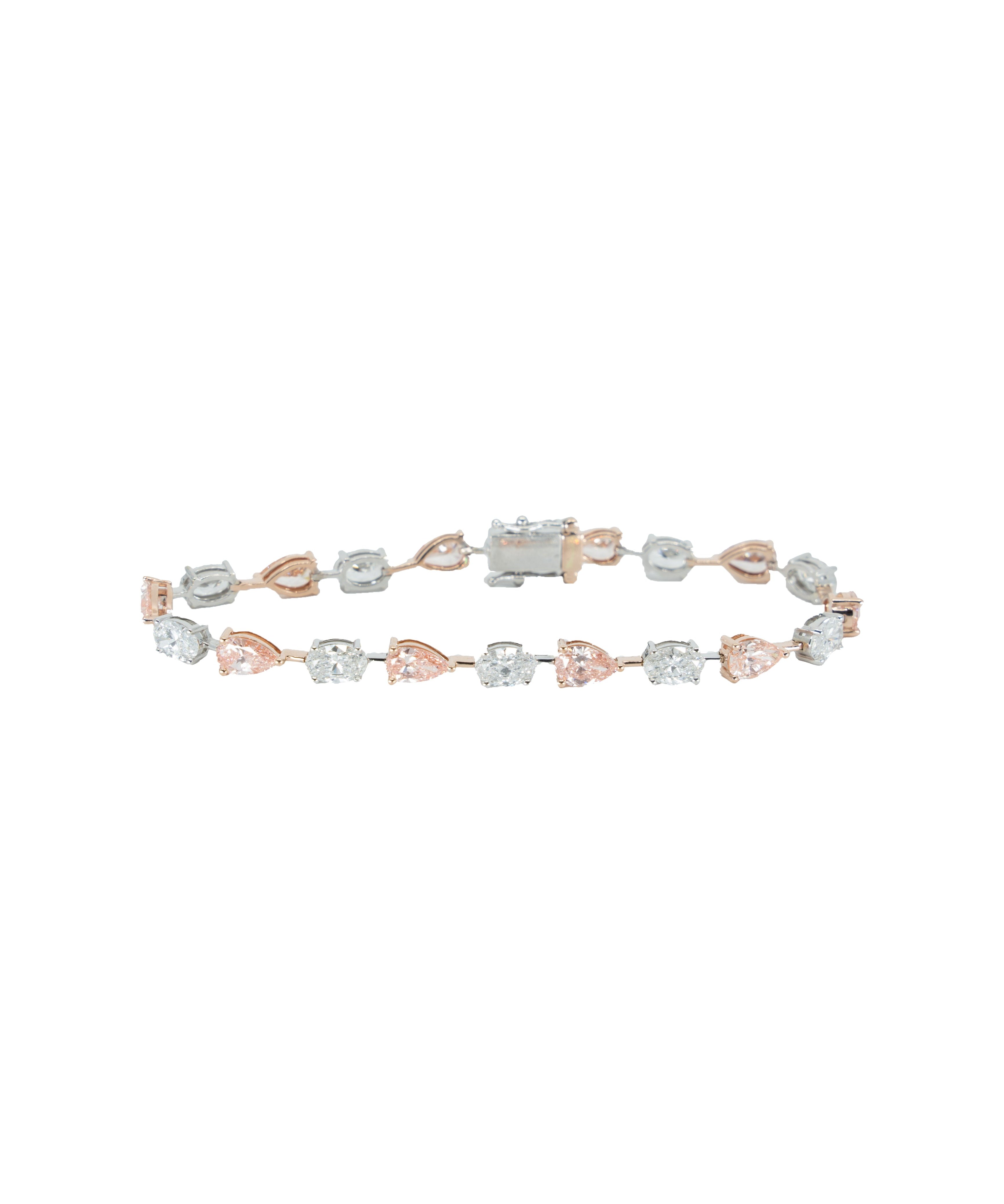 WHITE GOLD MULTICOLOR PEAR 10.26 CARAT TENNIS BRACELET Default Title / 10.26CTW.MultiColor.Pink.PEAR.7in Bracelet
