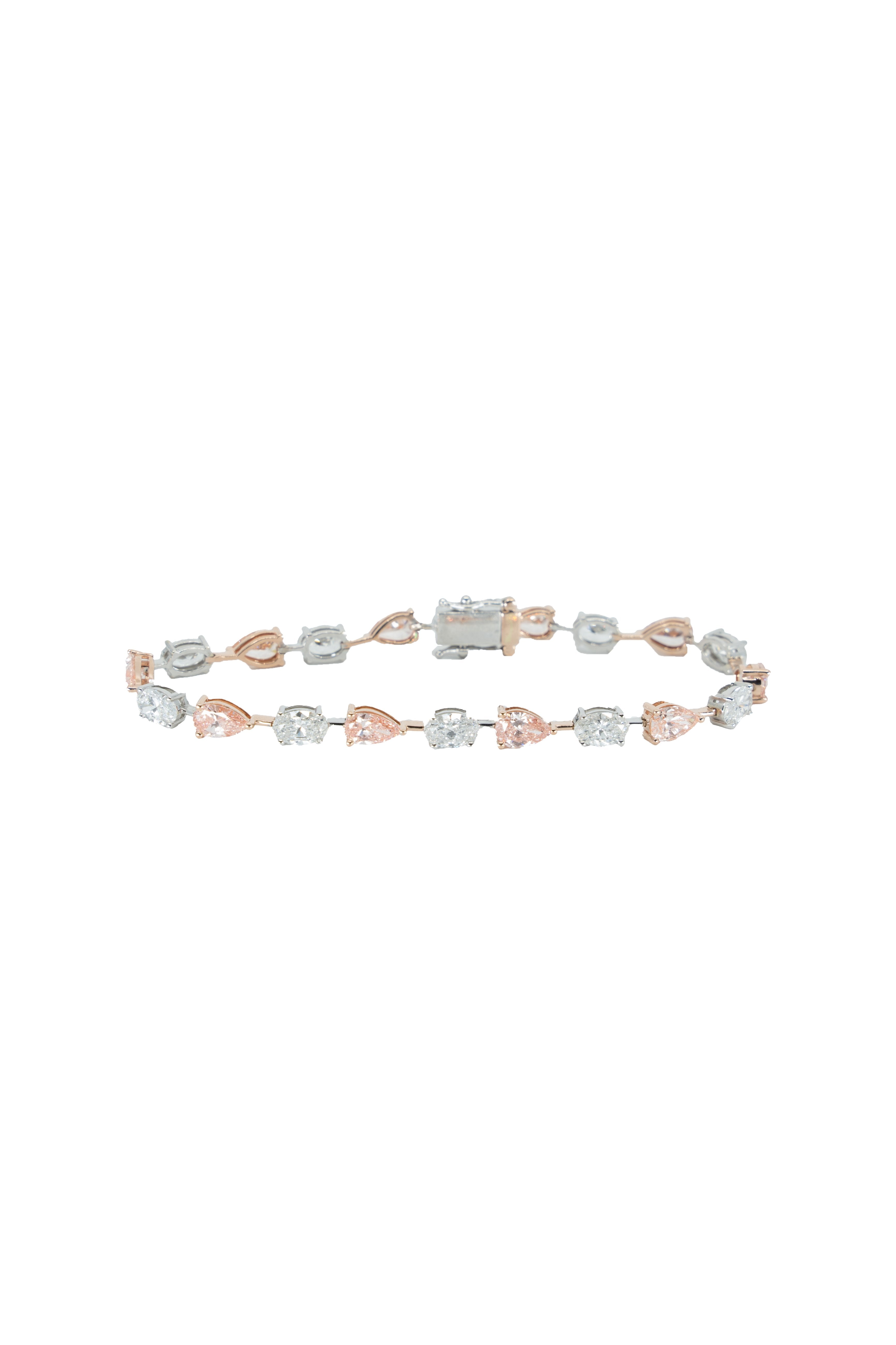 WHITE GOLD MULTICOLOR PEAR 10.26 CARAT TENNIS BRACELET Default Title / 10.26CTW.MultiColor.Pink.PEAR.7in Bracelet